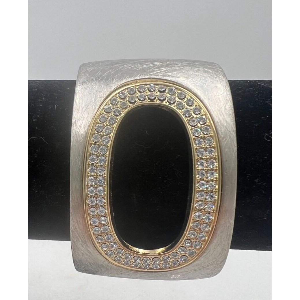 Amrita Singh Bracelet Chunky Silver Rhinestones Tone Clamper Hinged 9589